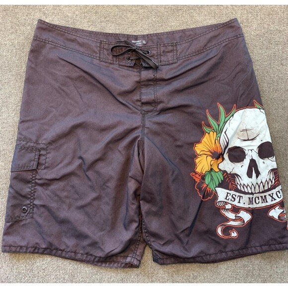 Old Navy Swim Trunks Mens XL Lined Board Shorts Skull Y2K Beach Surf Brown - Picture 1 of 8